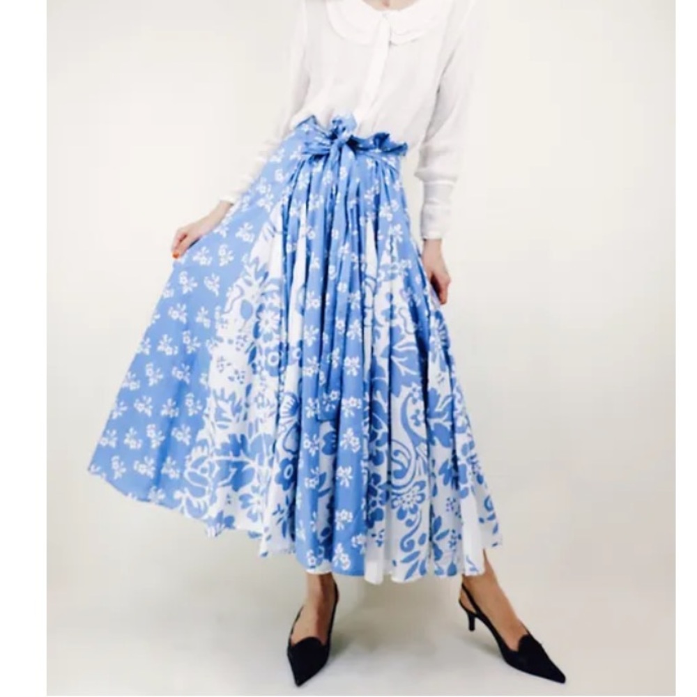 Soft Surroundings Blue and White Floral Full Midi Skirt